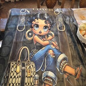 FASHION  Cartoon Character Blanket with Black and Blue Accents